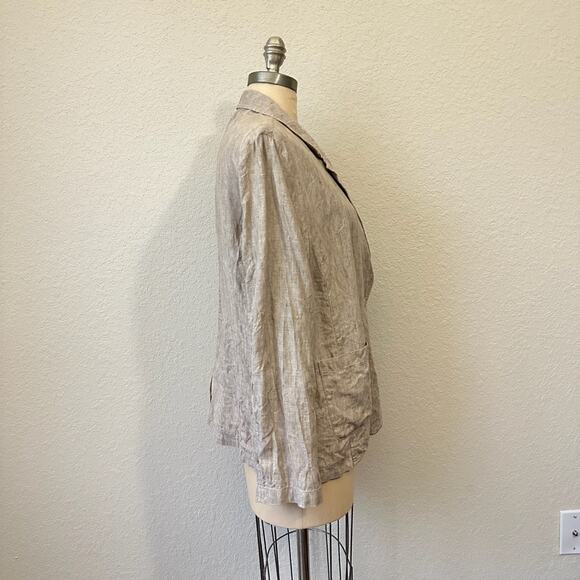EILEEN FISHER Linen Blazer Jacket Taupe Organic Lightweight Minimalist - Picture 7 of 12